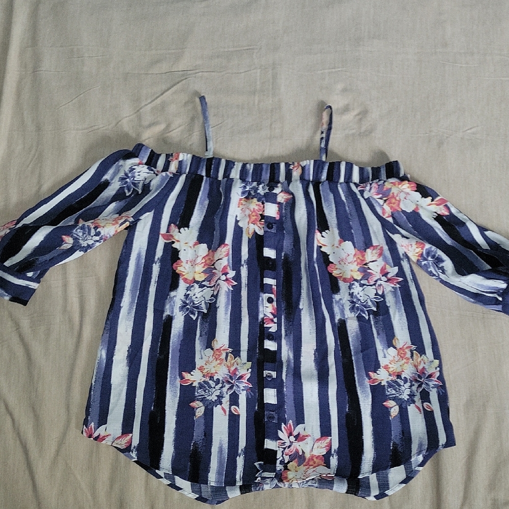 Floral Striped Off-Shoulder Top